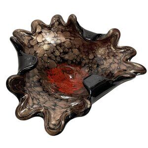 Vintage 1970s Murano Art Glass Decorative Bowl - Stretch Finger - Black Copper